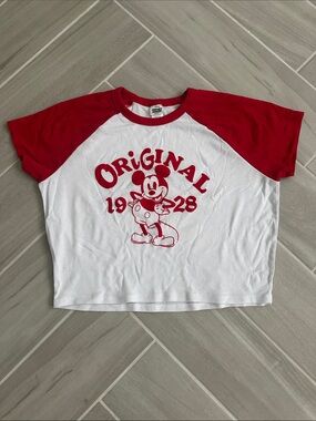 Kids Red & White Raglan Mickey Graphic Tee
